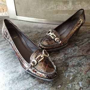 Stuart Weitzman Cognac Leather Buckle Toe Platform High Heeled Loafers Size 6.5M